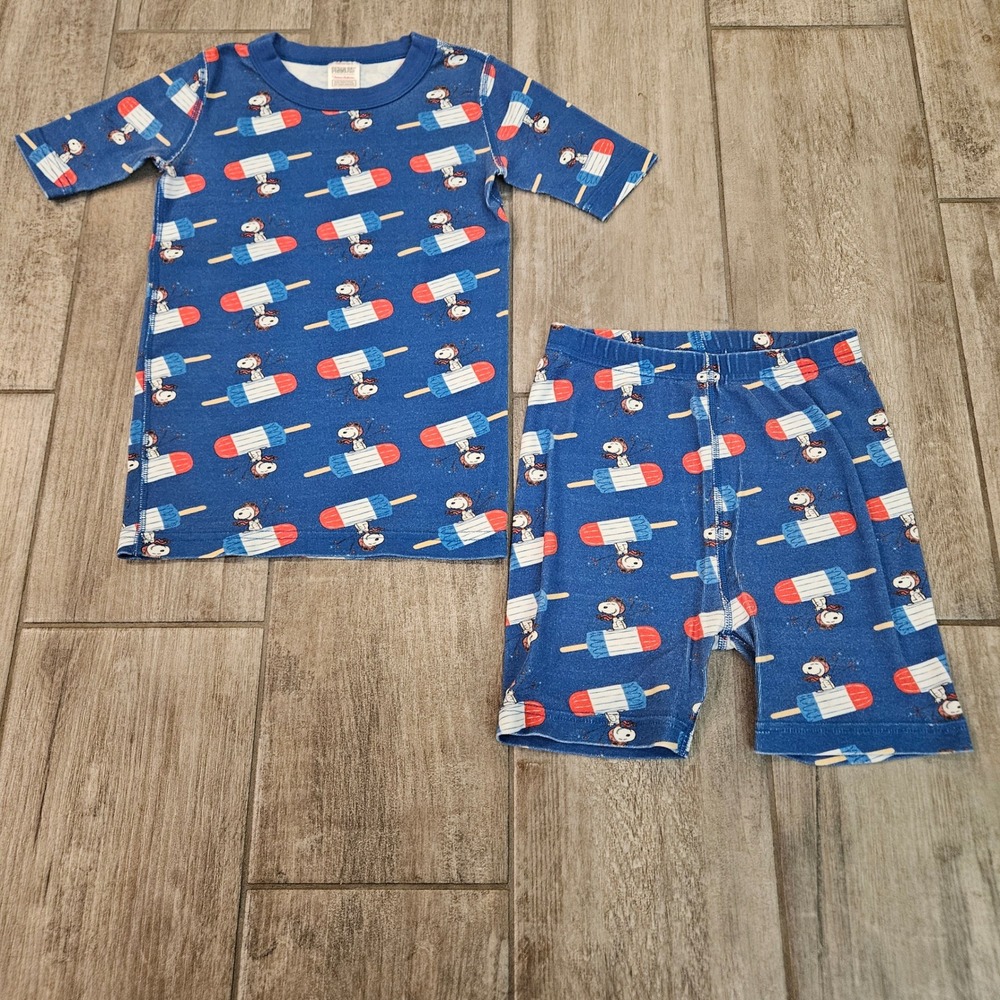 Hanna Andersson Pajama Set Kids 8 Blue Snoopy Popsicle 4th of July Blue PJs Set